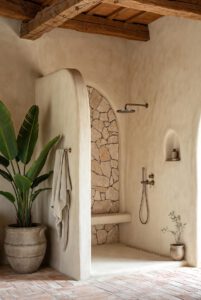 mediterranean-arched-walk-in-shower-stone-wall-spa-bathroom